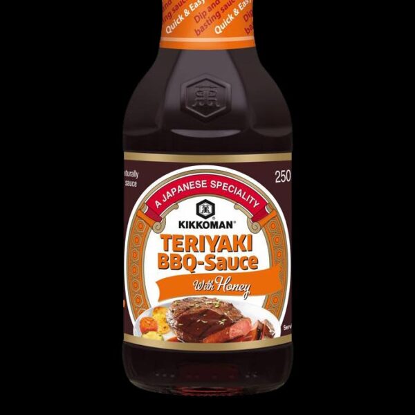 bottiglia con salsa Teriyaki kikkoman al gusto miele da 250 ml.